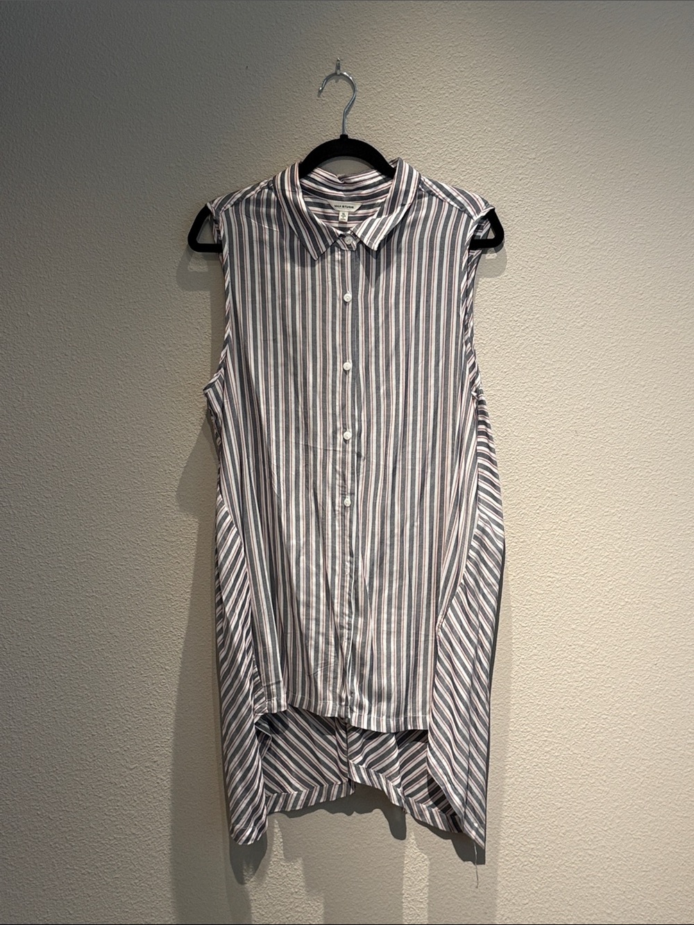 Max Studio Striped Button-Up Long Blouse in Black, White & Red